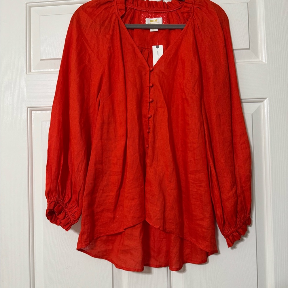 Maeve the Audie Linen Puff Sleeve Blouse